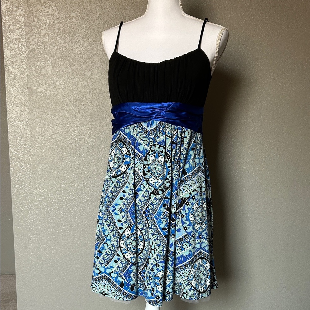 Love Tease Black and Blue Paisley Mini Dress